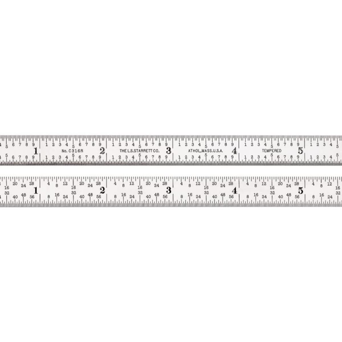 Starrett Full Flexible Steel Rule with Satin Chrome Finish, Quick Reading, and Inch Graduation - 16R Graduation, 6" Length, 1/64" Thickness - C316R-6 - Image 1