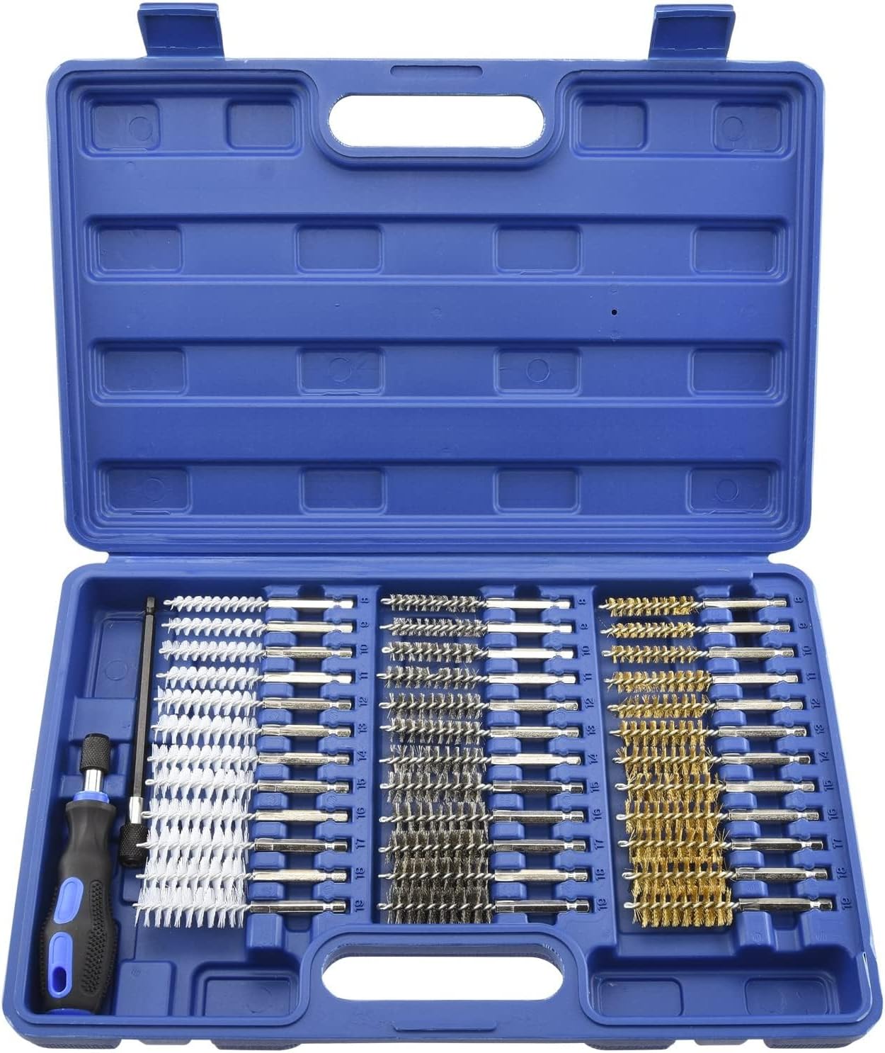 NEIKO 00325A Wire Brush Drill Attachments with 1/4-Inch Hex Shank, SAE and MM Brushes Assortment, Mountable on Power Drill or Die Grinder, 38-Piece Set - Image 1