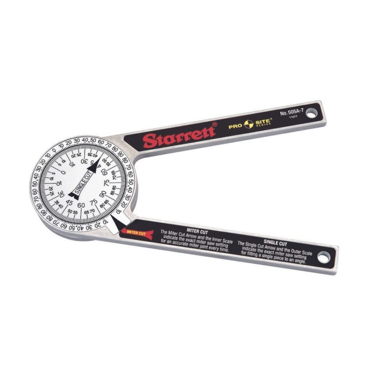 Starrett ProSite Miter Protractor Angle Finder with Two Laser Engraved Scales - Ideal for Carpenters, Plumbers, and DIY Home Improvement - 7" Narrow Aluminum - 505A-7 - Image 1