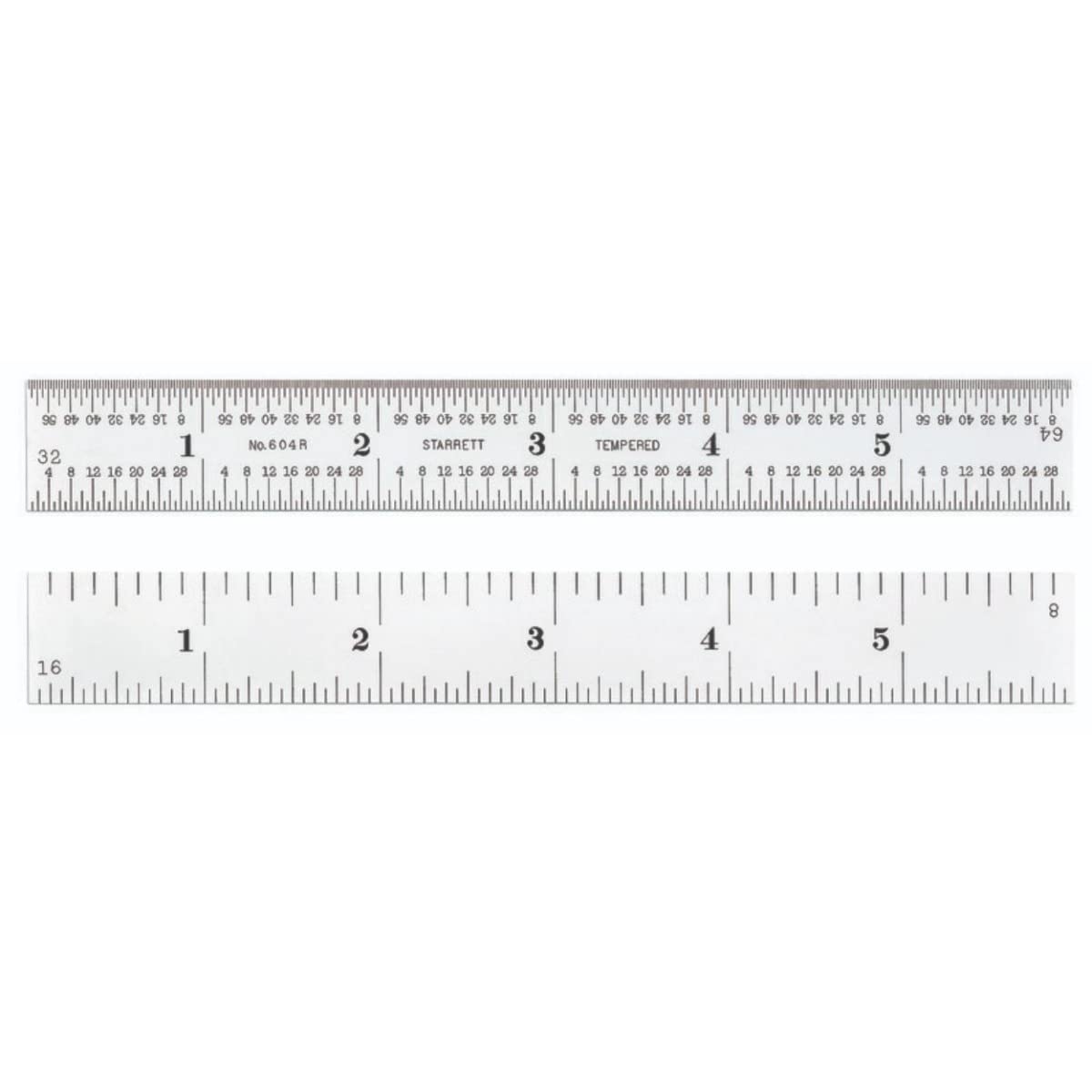 Starrett Spring Tempered Steel Rule with Satin Chrome Finish, Quick Reading, and Inch Graduation - 6" Length, 4R Graduation Type, 3/64" Thickness - C604R-6 - Image 1