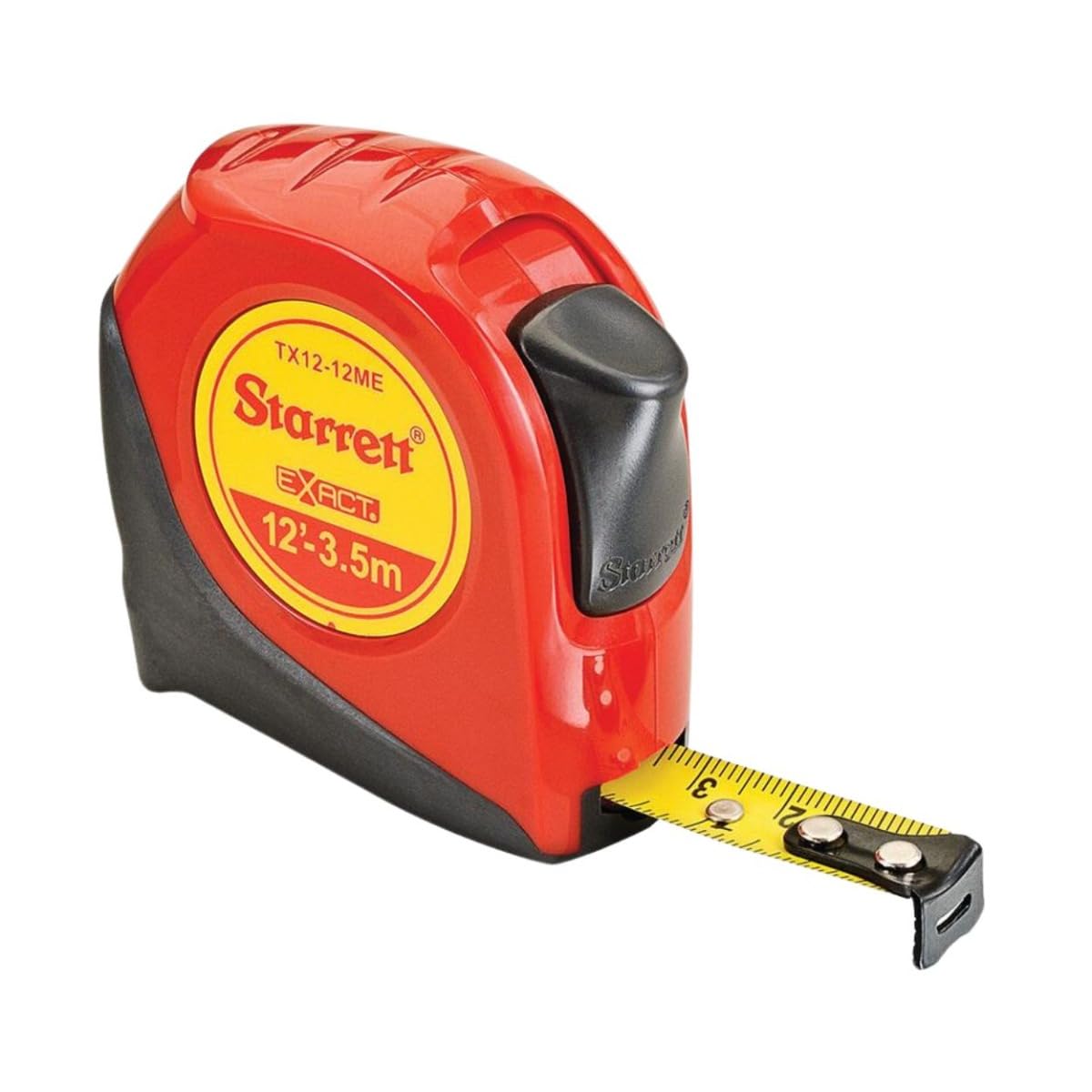 Starrett Exact Retractable Imperial/Metric Pocket Tape Measure with Nylon Coating, Self Adjusting End Hook, and Steel Belt Clip - 1/2" Width, 12 ft. Length - KTX12-12ME-N - Image 1