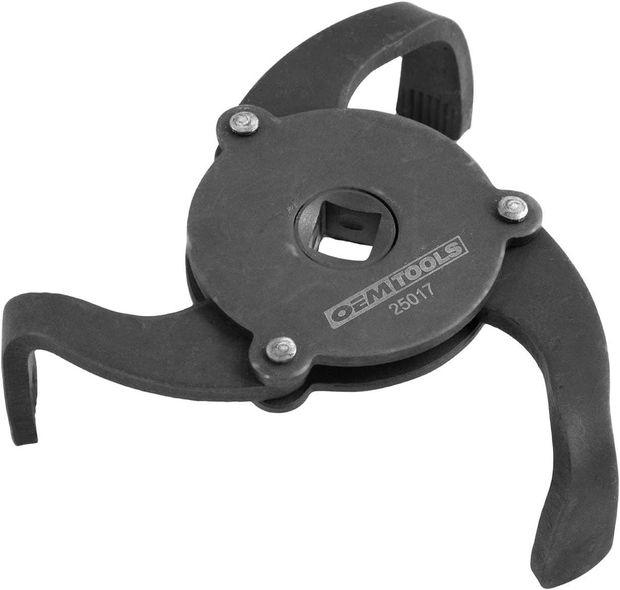 OEMTOOLS 25017 Adjustable 3 Jaw Oil Filter Wrench – Universal Fit 2-1/2” to 3-7/8”, Heavy Duty Steel, Works with Oil Pans, Drain Pans & 3/8” & 1/2” Drive Ratchets - Image 1