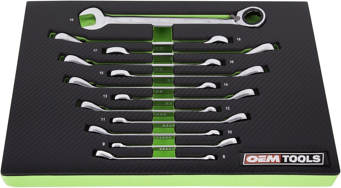 OEMTOOLS 23988 12PC Reversible Metric Ratcheting Wrench Set, Posi-Grip Ratchet Wrench Set, Metric Wrench Set 8-19 mm, Cr-V Ratchet Wrenches, EVA Storage Case Wrench Organizer - Image 1