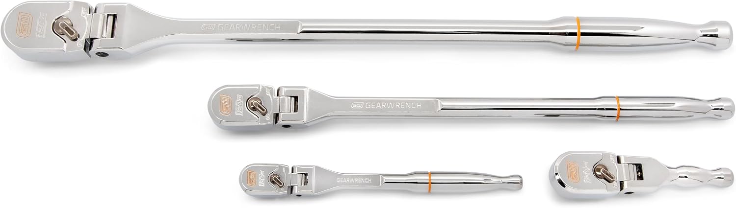 GEARWRENCH 4 Piece 1/4", 3/8", and 1/2" Drive 120XP Full Polish Flex Handle Teardrop Ratchet Set | 81230XP - Image 1