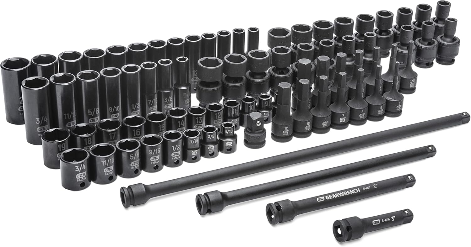 GEARWRENCH 80 Piece 3/8" Drive Standard & Deep SAE/MM Master Impact Socket Set - 89093 - Image 1