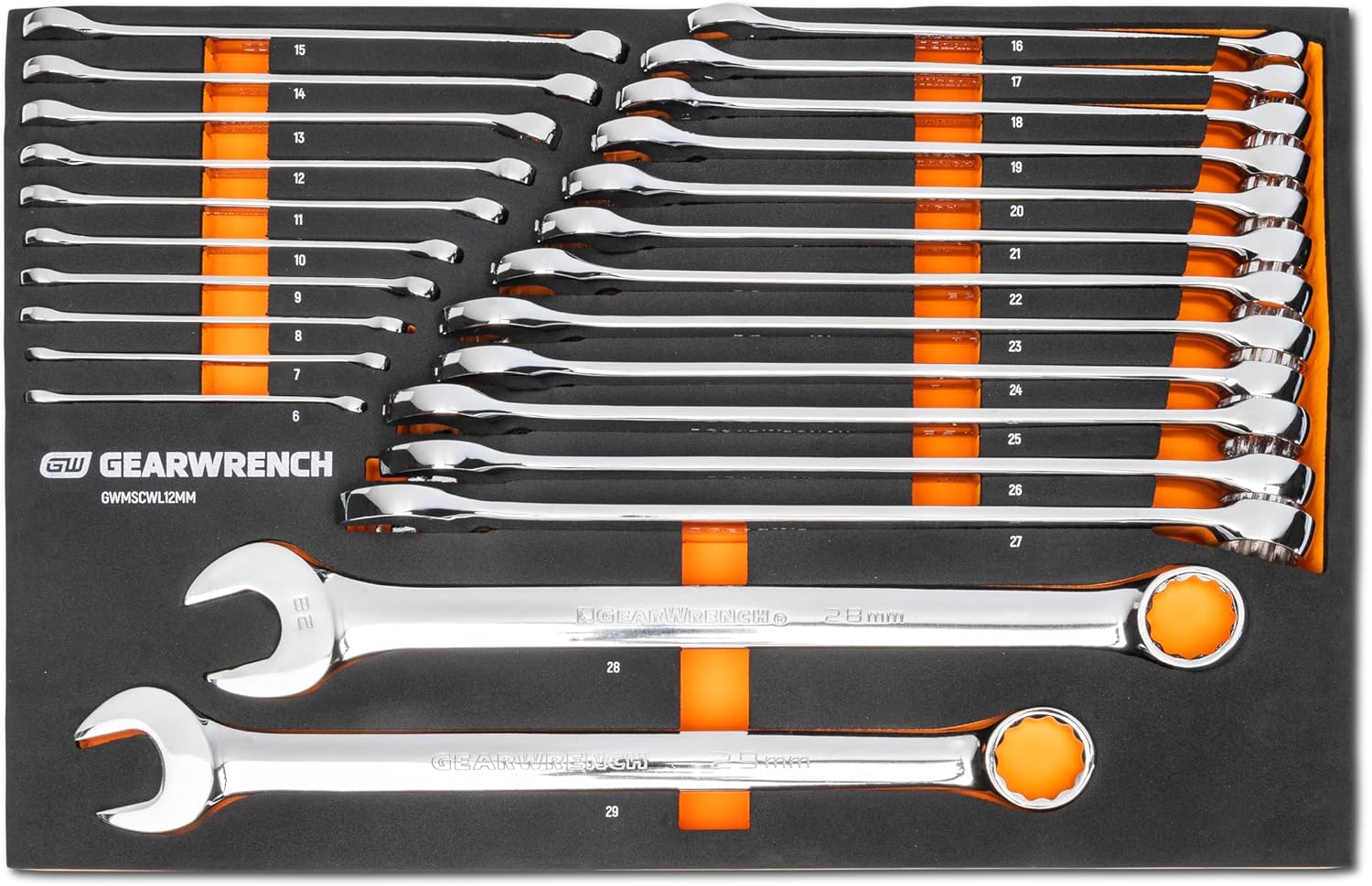GEARWRENCH 24 Piece 12 Point Long Pattern Combination Metric Wrench Set in Foam Storage Tray - GWMSCWL12MM - Image 1