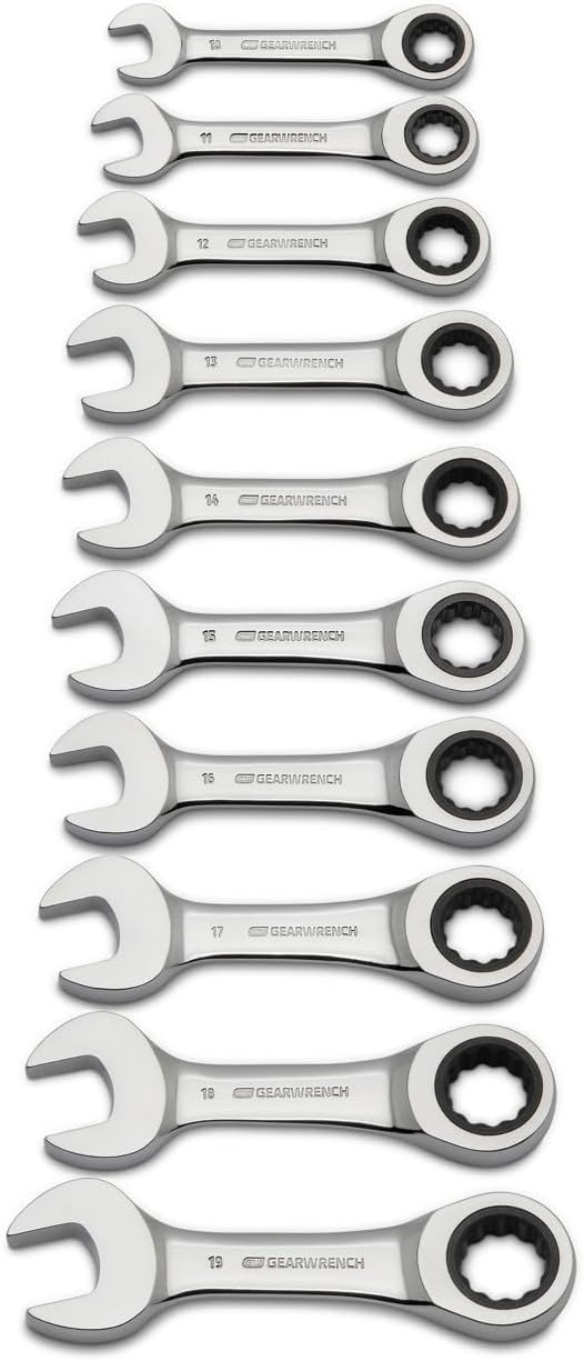GEARWRENCH 10 Piece 12 Point Stubby Ratcheting Combination Wrench Metric Set | 9520D - Image 1