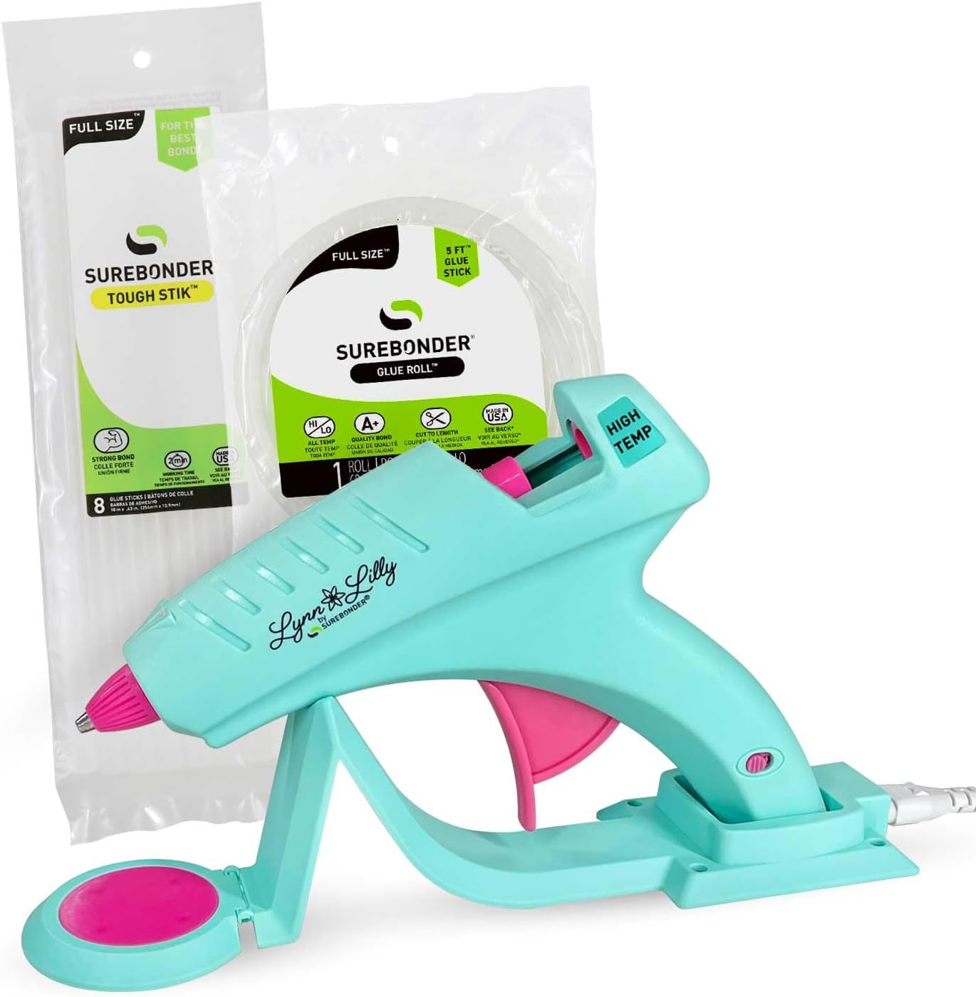 Surebonder Lynn Lilly Edition Cordless/Corded Full Size Hot Glue Gun Kit with All Purpose Hot Glue Roll and Tough High Strength Glue Sticks - Blue - Image 1