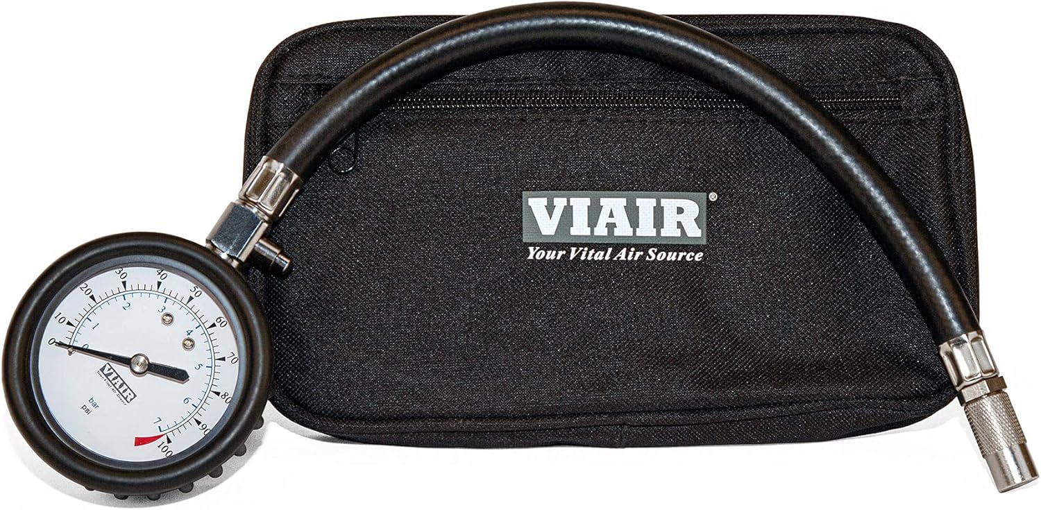 VIAIR 2.5" Tire Pressure Gauge with Hose, 0-100 PSI Range, P/N 90073 - Image 1