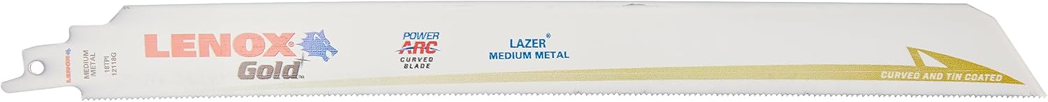 LENOX Tools 2110212118GR Gold Power Arc Reciprocating Saw Blade, For Medium Metal Cutting, 12-inch, 18 TPI, 5-Pack - Image 1