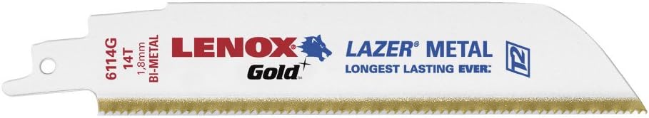 LENOX Tools 2110112114GR Gold Power Arc Reciprocating Saw Blade, For Thick Metal, Medium Metal Cutting, 12-inch, 14 TPI, 5-Pack - Image 1