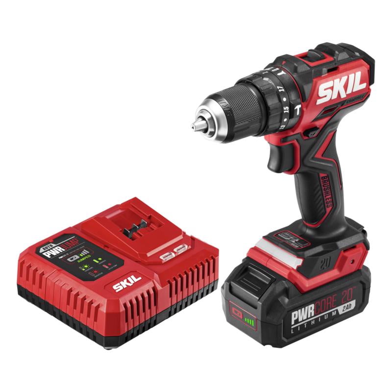 SKIL PWR CORE 20 Brushless 20V 1/2 in. Compact 3-in-1 Hammer Drill Kit with 1/2'' Single-Sleeve, Keyless Chuck & LED Worklight Includes 2.0Ah Battery and PWR Jump Charger - HD6294B-10 - Image 1
