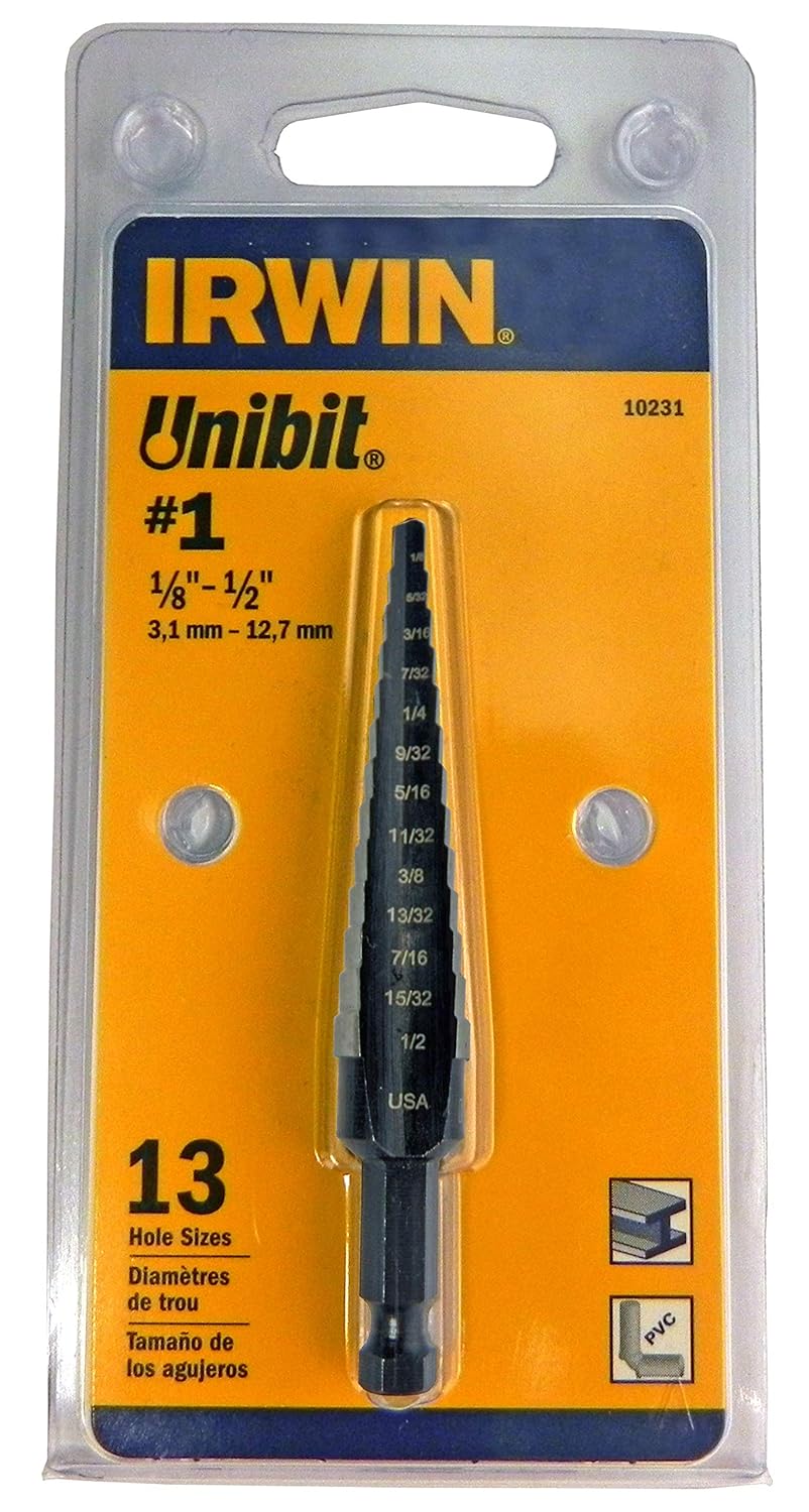 Irwin Tools IRWIN Step Drill Bit, 1/8-Inch to 1/2-Inch Step, 1/4-Inch Shank (10231) Silver|Silver metallic - Image 1