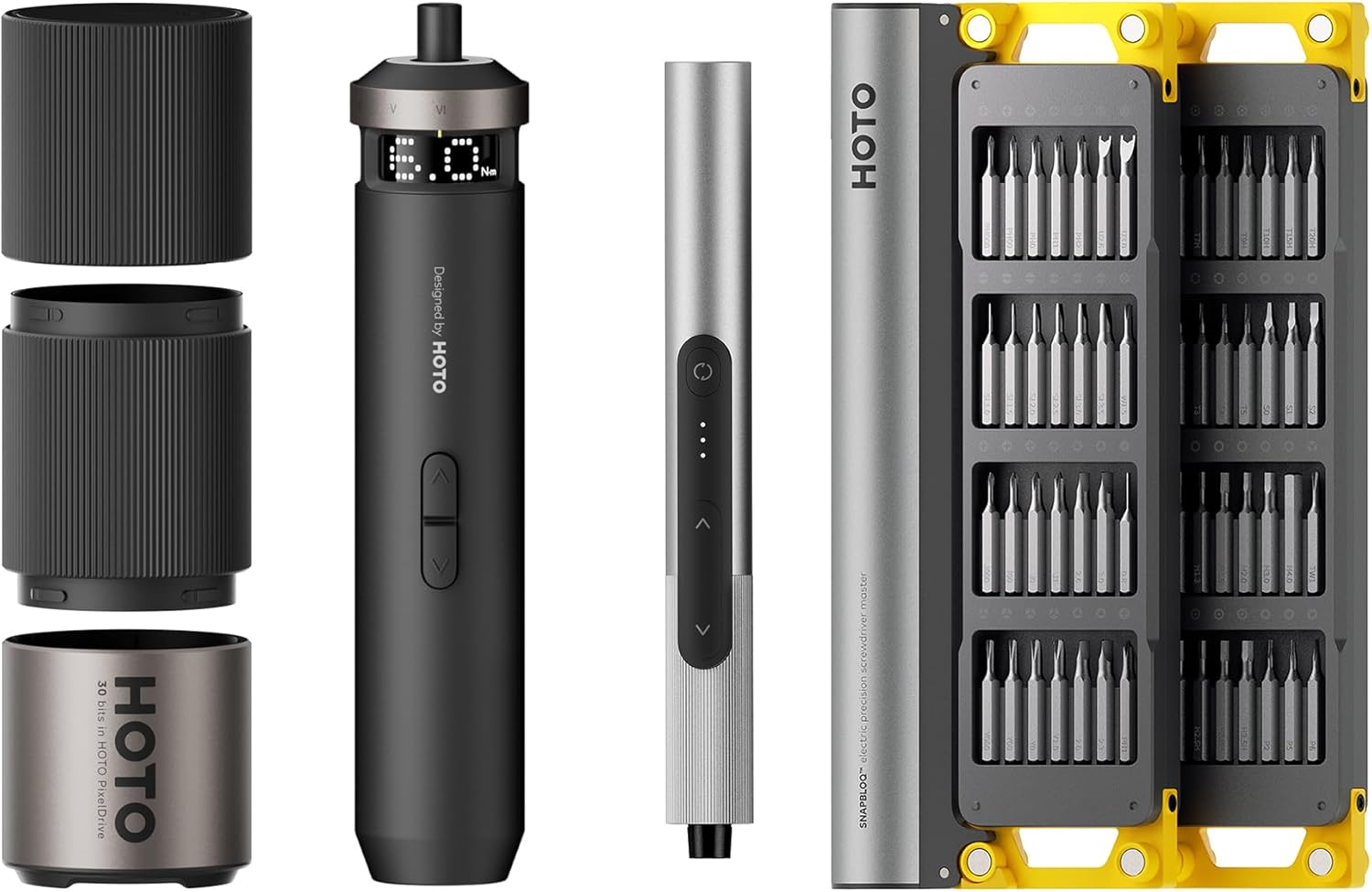 HOTO PixelDrive Electric Screwdriver + SNAPBLOQ™ S-A01 3.7V Mini Electric Screwdriver with 56 Bits & 3 Torque Settings - Image 1