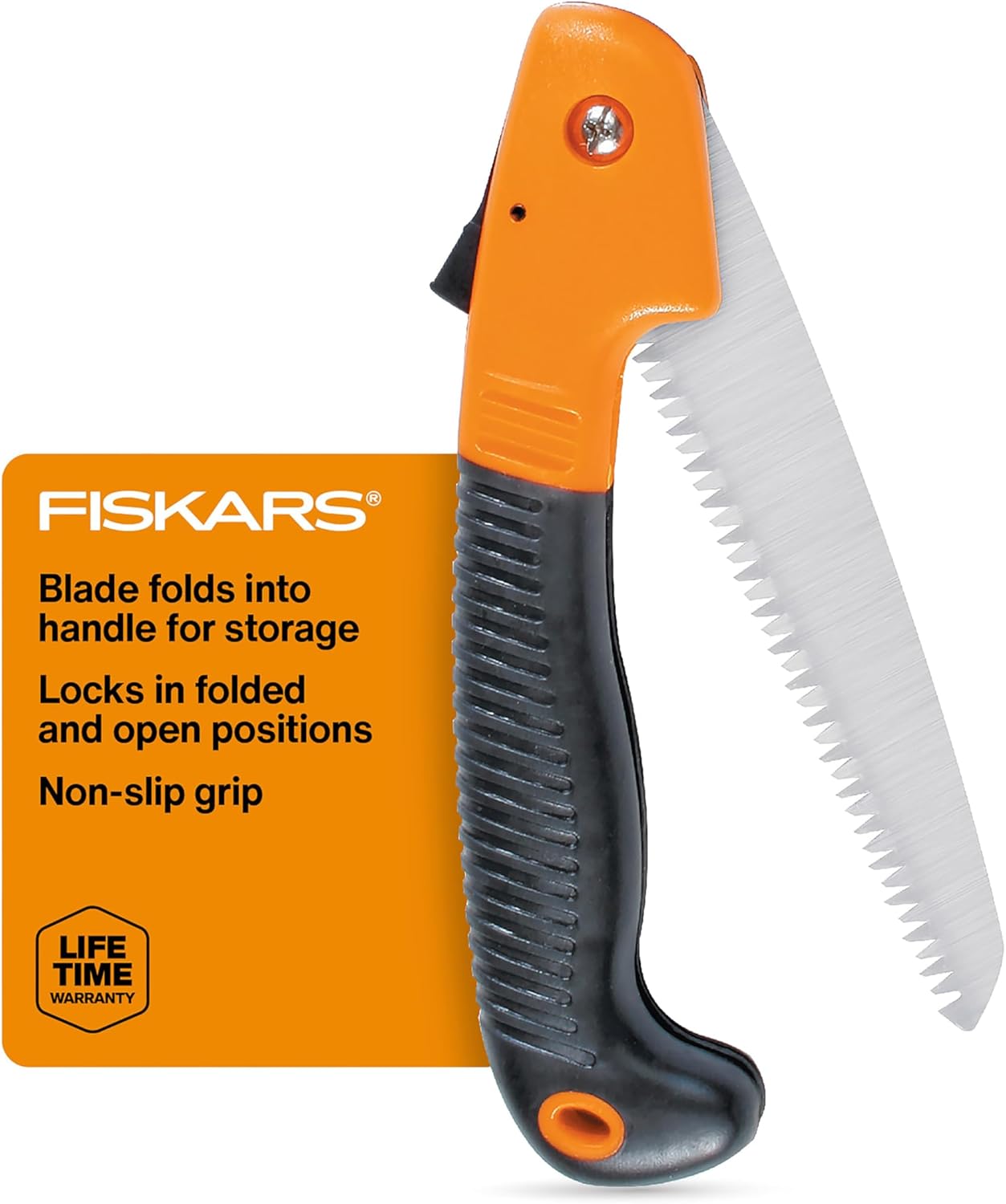 Fiskars Folding Hand Saw, 7" Pruning Saw with Power Tooth Blade with Triple Ground Teeth that Powers Through Wood Faster, Soft Grip Handle - Image 1