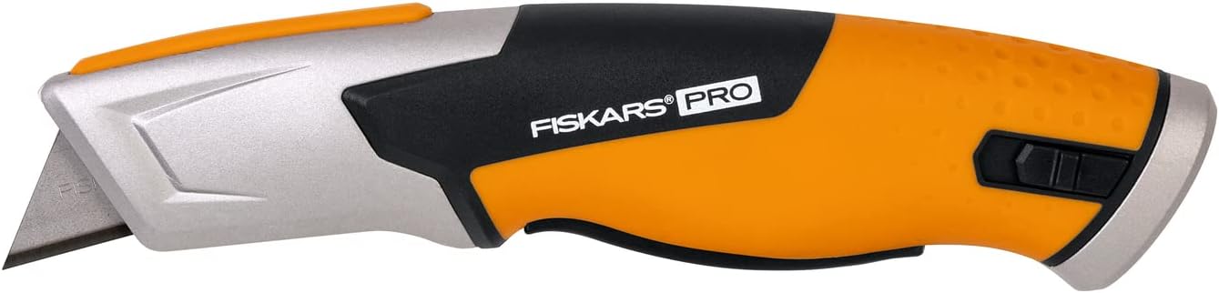 Fiskars Pro Safety Utility Knife - Auto-Retracting Blade with Lock - Heavy-Duty Box Cutter - Image 1