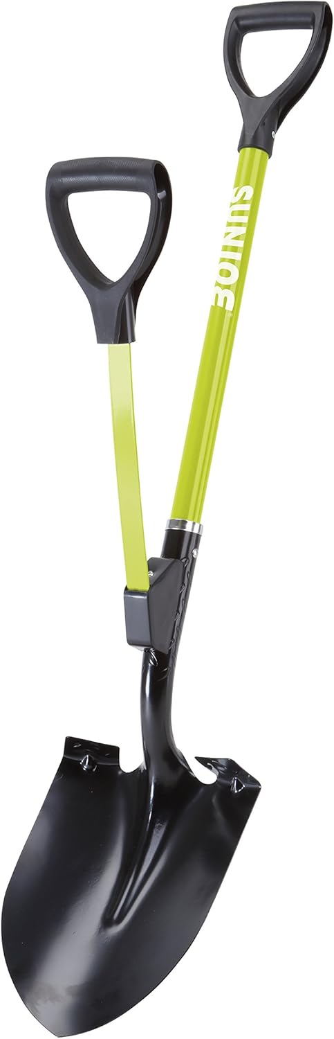 Sun Joe SJ-SHLV06 Shovelution Strain-Reducing Utility Round-Point Digging Garden Shovel, 9-Inch Steel Head, Patented Shovelution Auxiliary Handle - Image 1
