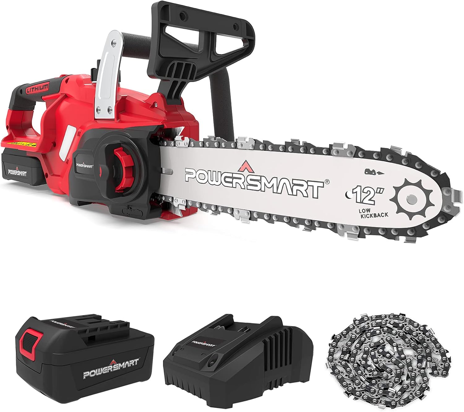 PowerSmart Cordless Chainsaw, 20V 12-Inch Electric Chainsaw with Auto Chain Tension & Lubrication, Battery Powered Chain Saw For Wood Cutting & Trimming (4.0Ah Battery And Fast Charger Included) - Image 1