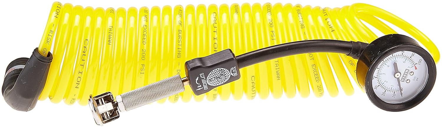VIAIR 00025 5 in 1 Deflator/Inflator with 25' Extension Coil Hose, Yellow - Image 1