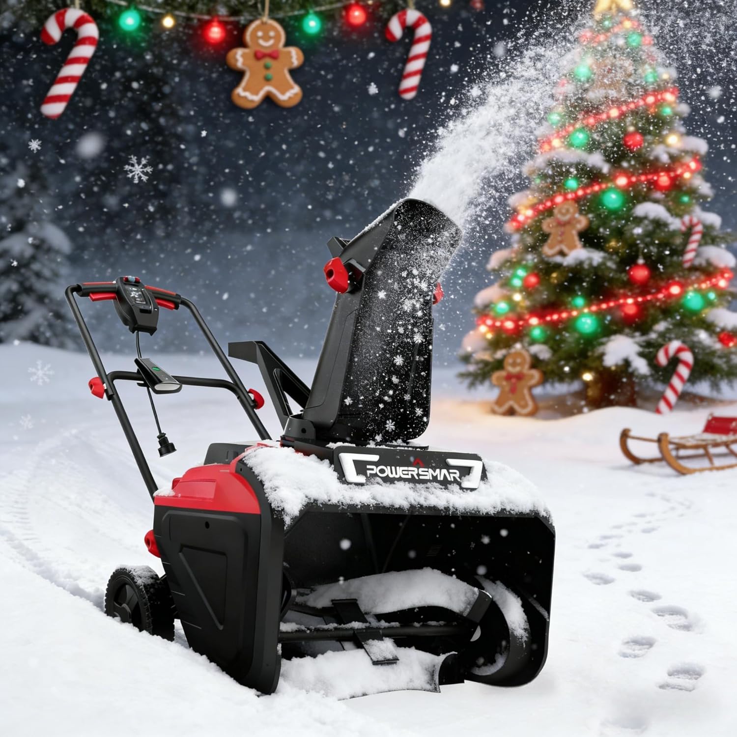 PowerSmart 21" Electric Snow Blower,15 Amp Motor, 2100 RPM, 30 ft Throwing Distance, LED Light for Enhanced Visibility, Corded Design - Image 1