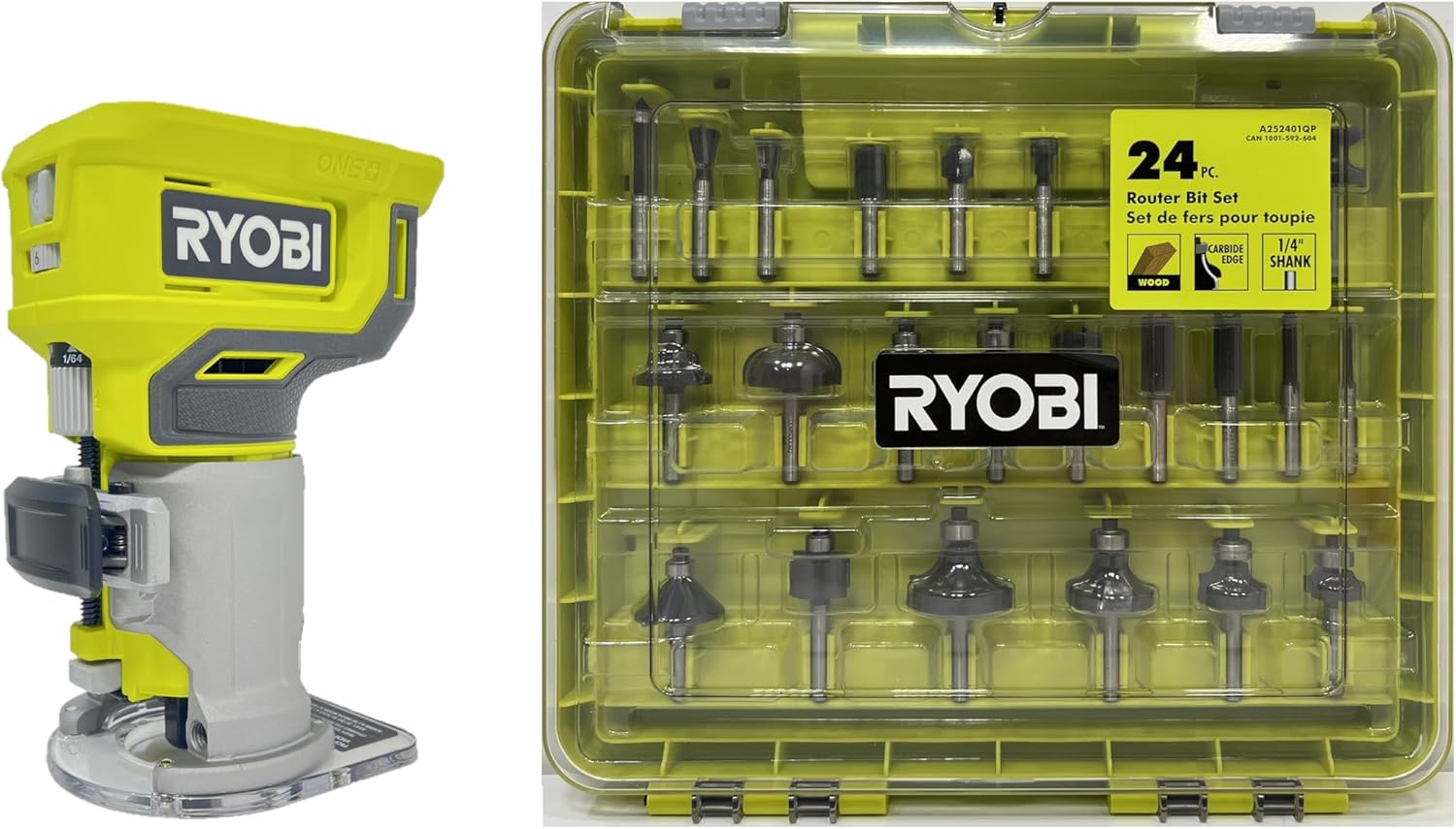 RYOBI ONE+ 18V Cordless Fixed Base Trim Router with 24-Piece Router Bit Set A252401 (Bulk Packaged) - Image 1
