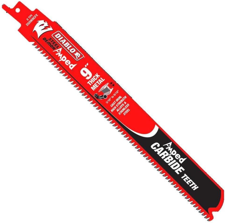 Diablo Amped Steel Demon Carbide Teeth Reciprocating Saw Blade for Thick Metal - 100x Longer Cutting Life - 9" Length, 8 TPI, 3-Pack - DS0908CFA3 - Image 1
