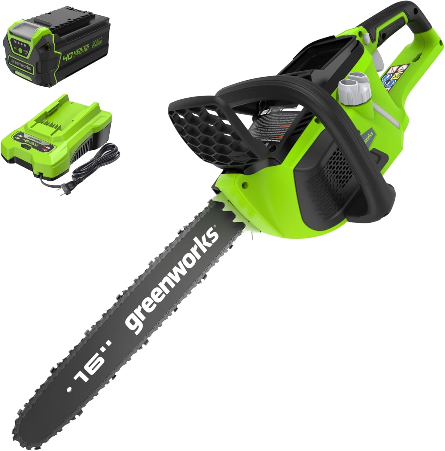 Greenworks 40V 16" Brushless Cordless Chainsaw, 4.0Ah Battery and Charger Included - Image 1