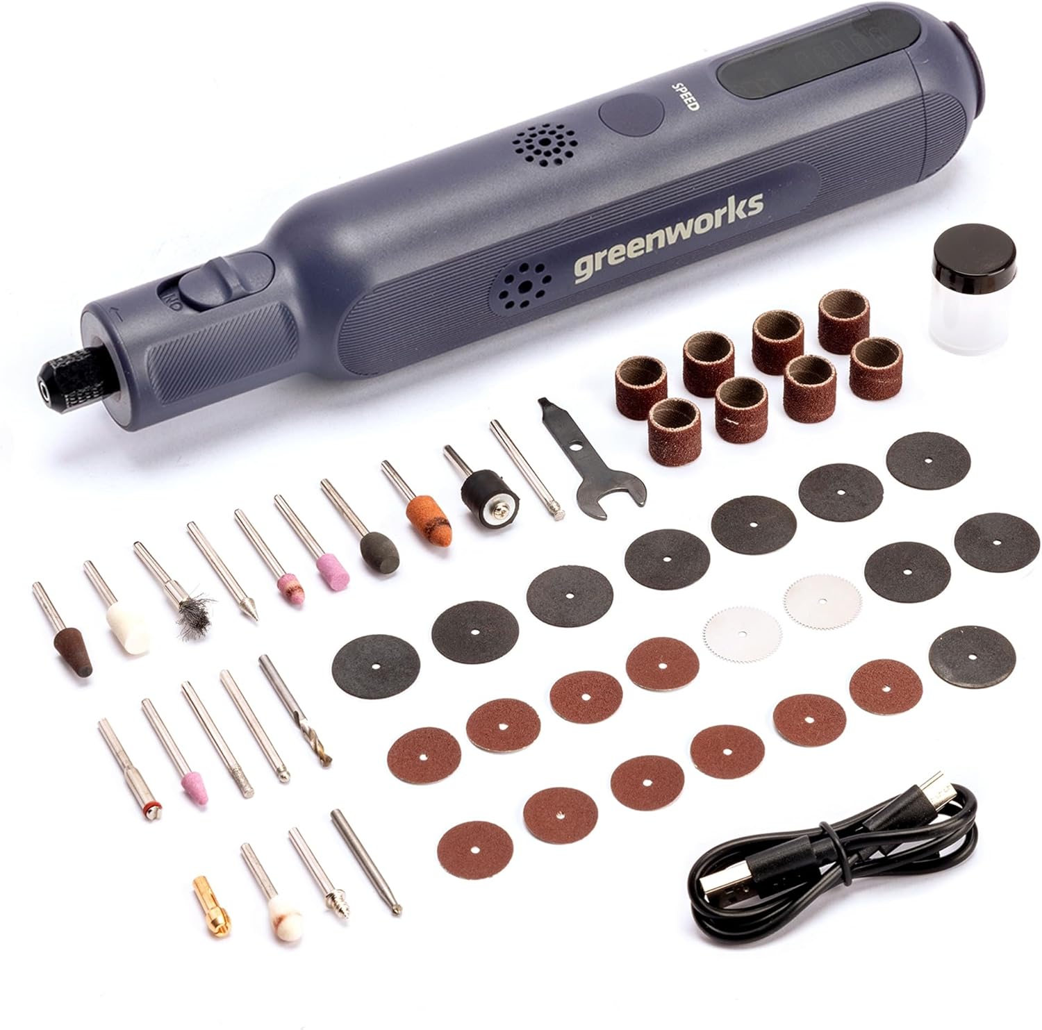 Greenworks 8V Mini Cordless Rotary Tool Kit with Led light,6-Speed &USB Charging with 52 Accessories,Multi-Purpose Power Rotary Tool for Sanding, Polishing, Drilling,Engraving, DIY Crafts - Image 1