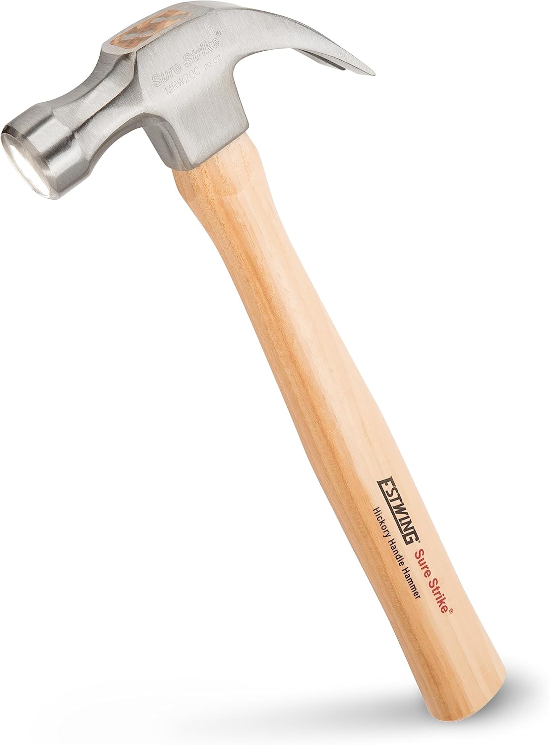 ESTWING Sure Strike Hammer - 20 oz Curved Claw Hammer with Smooth Face & Hickory Wood Handle - MRW20C - Image 1