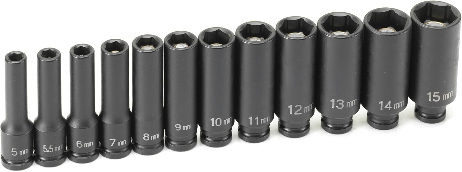 Grey Pneumatic (9712MDG) 1/4" Drive 12-Piece Deep Metric Magnetic Impact Socket Set - Image 1