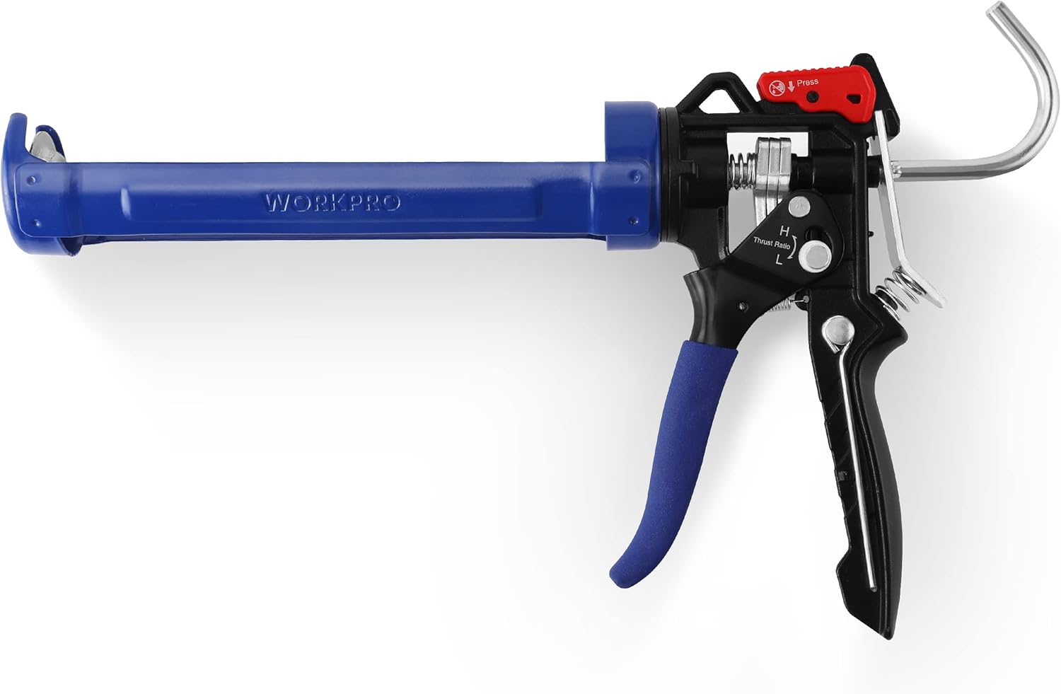 WORKPRO Caulking Gun, Adjustable Hand Caulk gun, Less-dripping Regulating, Sealant Silicone Gun with Comfort Grip, 9:1 & 18:1 Thrust Ratio, Smooth Round Rod for 10oz Caulk tubes - Image 1