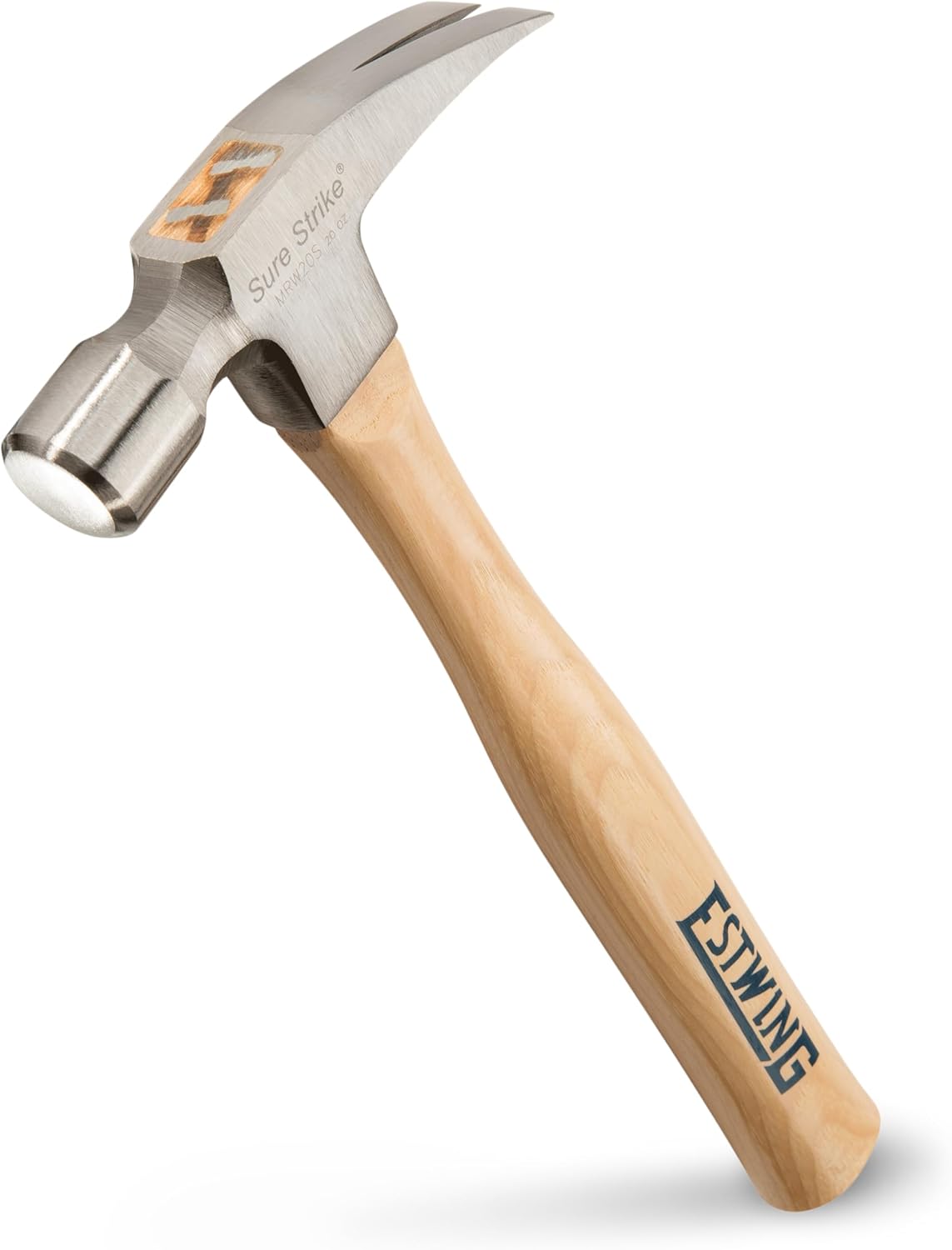 ESTWING Sure Strike Hammer - 20 oz Straight Rip Claw with Smooth Face & Hickory Wood Handle - MRW20S - Image 1
