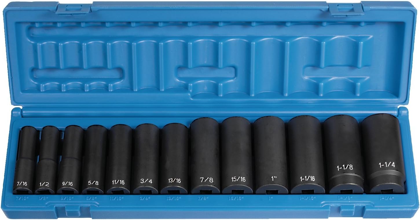 Grey Pneumatic Corp 1312D 1/2'' Drive Deep Length Fractional Set - 13 Piece - Image 1