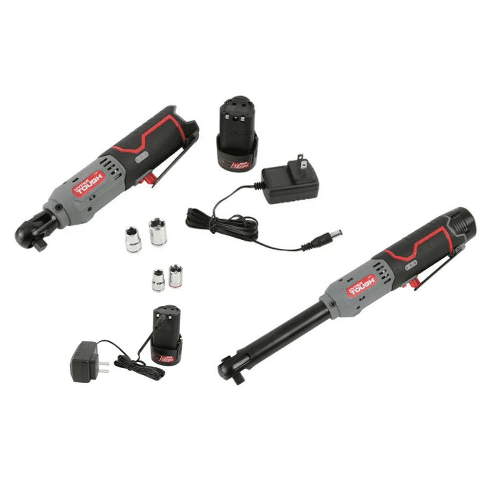 Hyper Tough 12V Cordless Ratchet Bundle, Standard & Extended Reach 3/8-Inch Drive Ratchets, (2) 1.5Ah Batteries & Chargers - Image 1