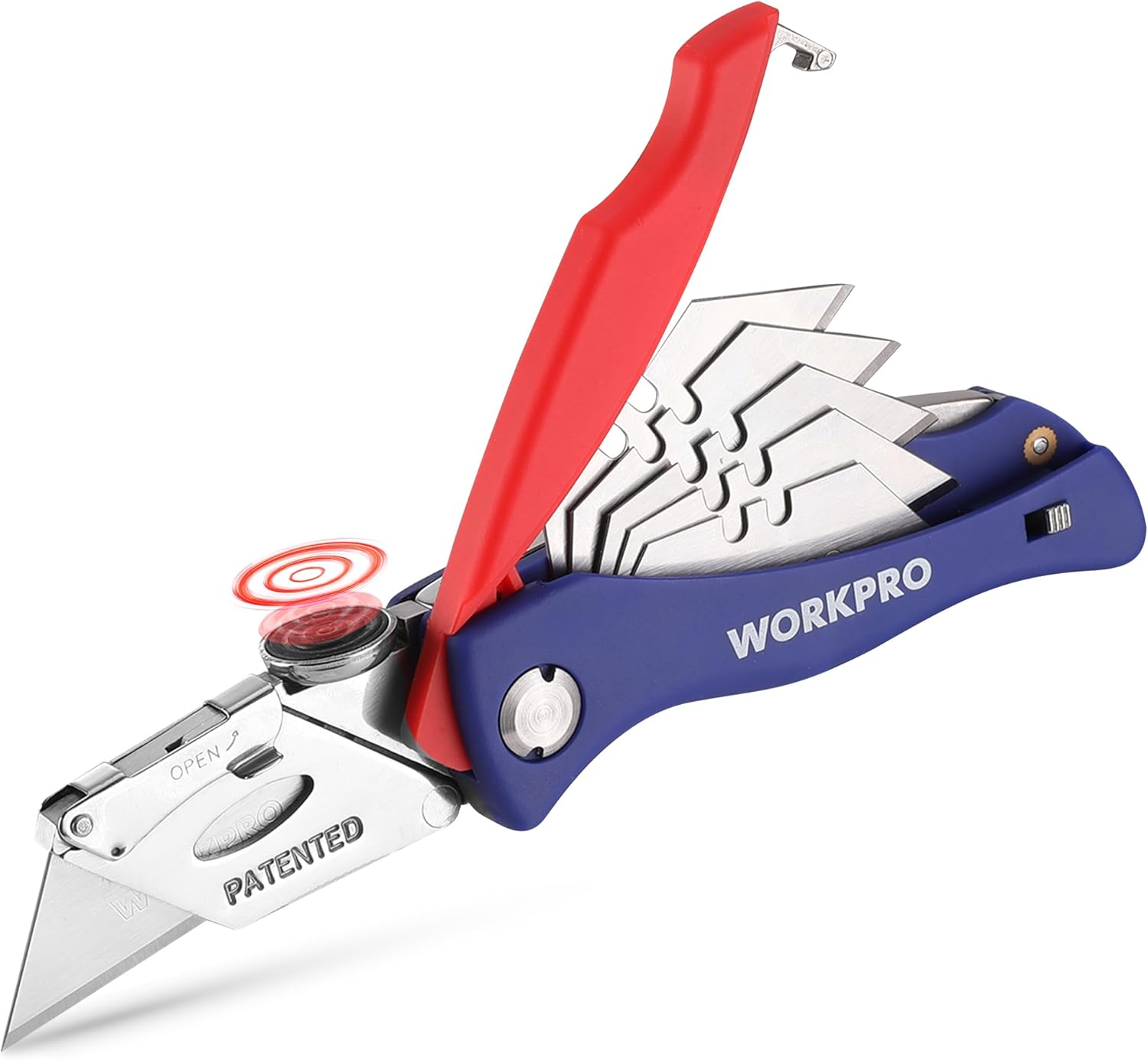 WORKPRO Folding Utility Knife, Quick-Change Box Cutter, Blade Storage in Handle with 5 Extra Blades Included - Image 1