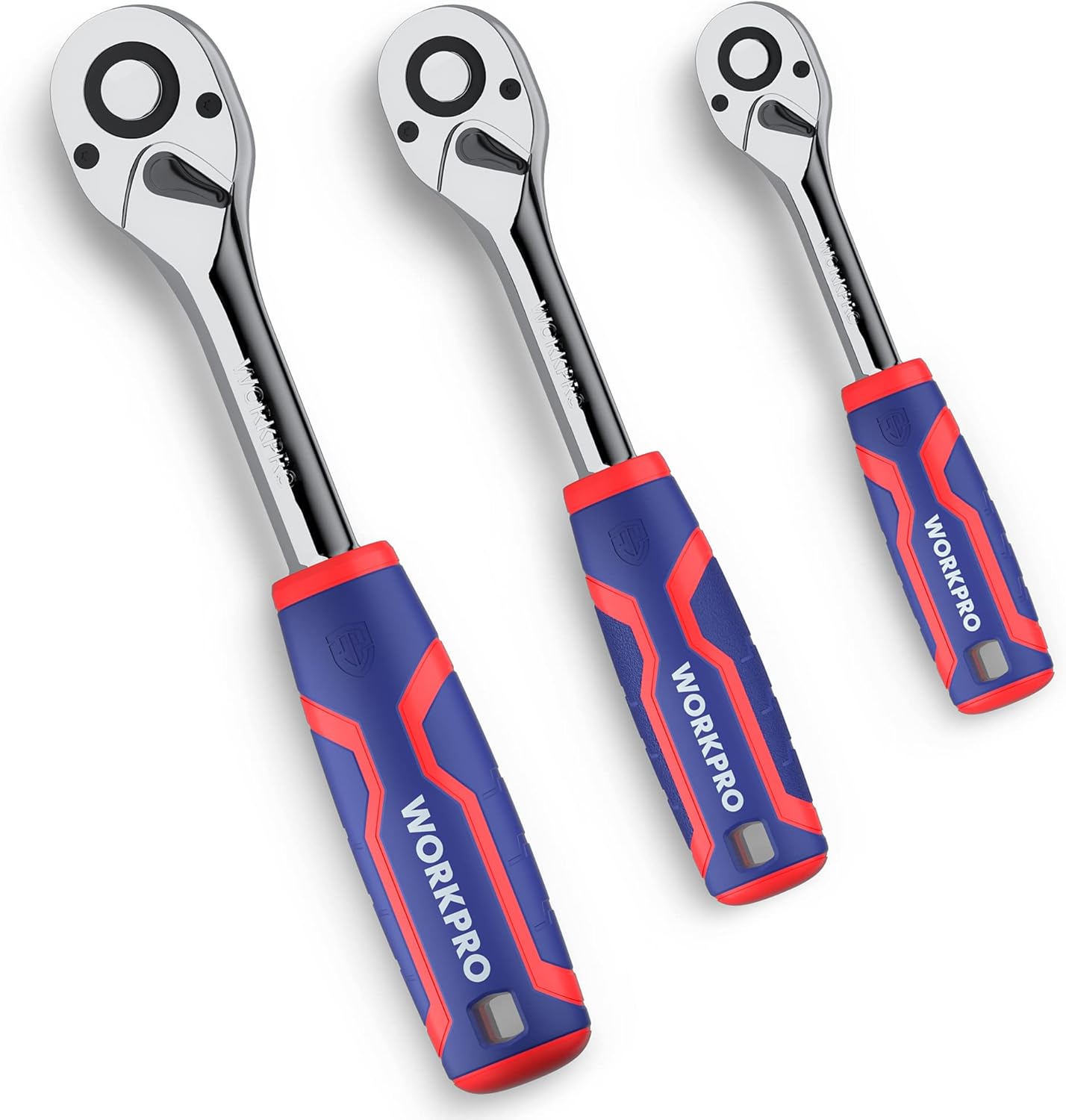 WORKPRO 3-Piece Ratchet Set, 1/4", 3/8", 1/2" Drive Ratchet Wrench, Quick-Release Reversible, 72-Tooth, Chrome Alloy Made - Image 1