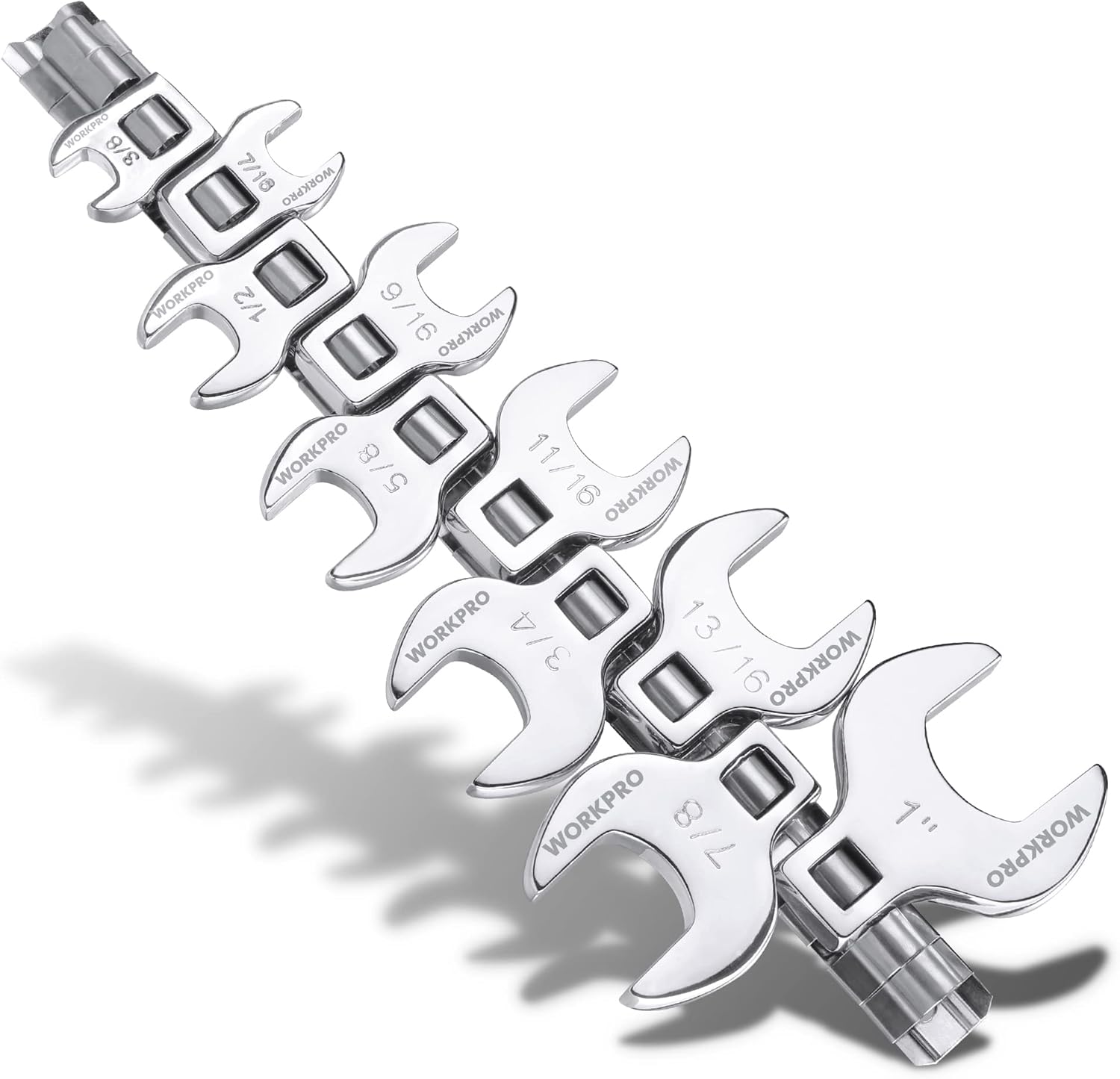 WORKPRO 3/8" Drive Crowfoot Wrench Set, 10-Piece SAE Crowfoot Wrench with Clip-on Organizer, 3/8”-1”, Great for Automotive Repair Work Hard-To-Reach Areas - Image 1