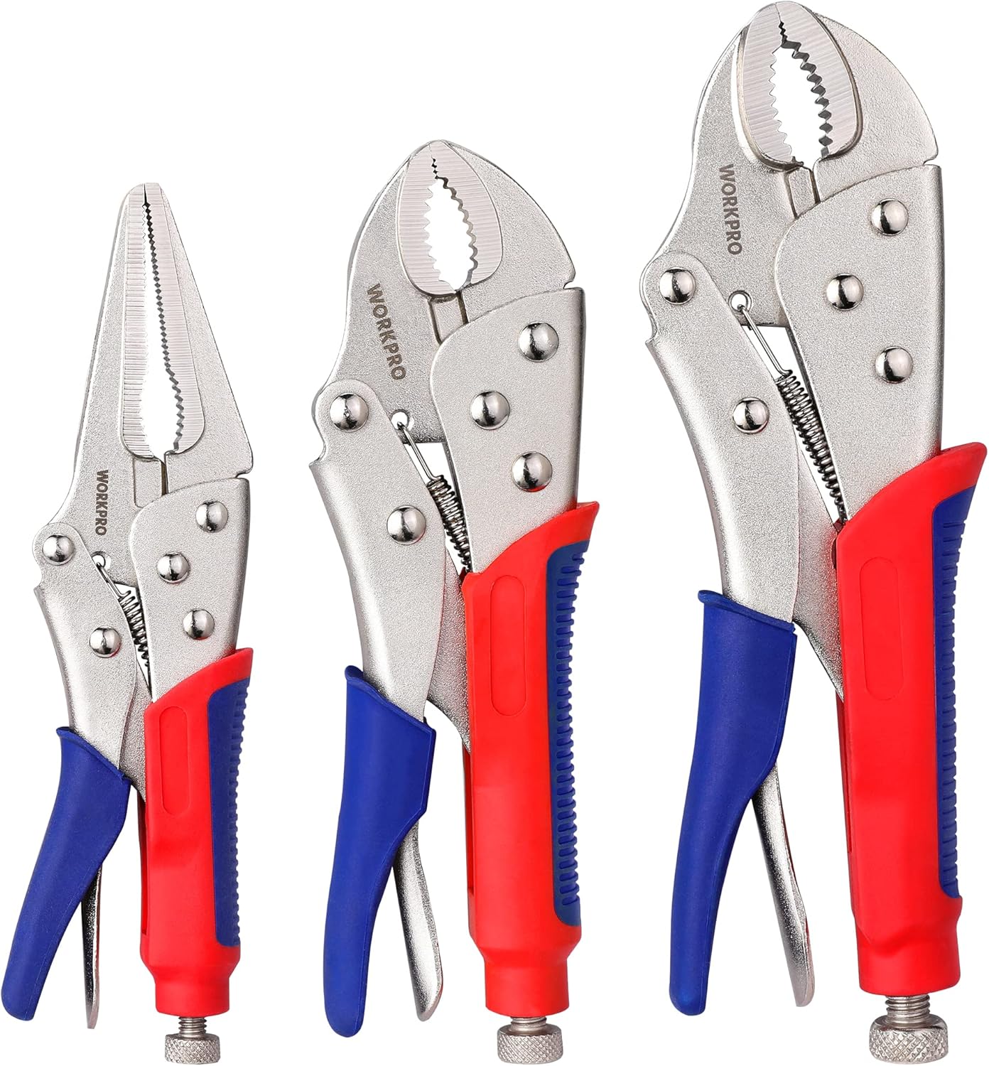 Workpro 3-piece Jaw Locking Pliers (10 Inch Curved Jaw, 7 Inch Curved Jaw, 6-1/2 Inch Straight Jaw) - Image 1