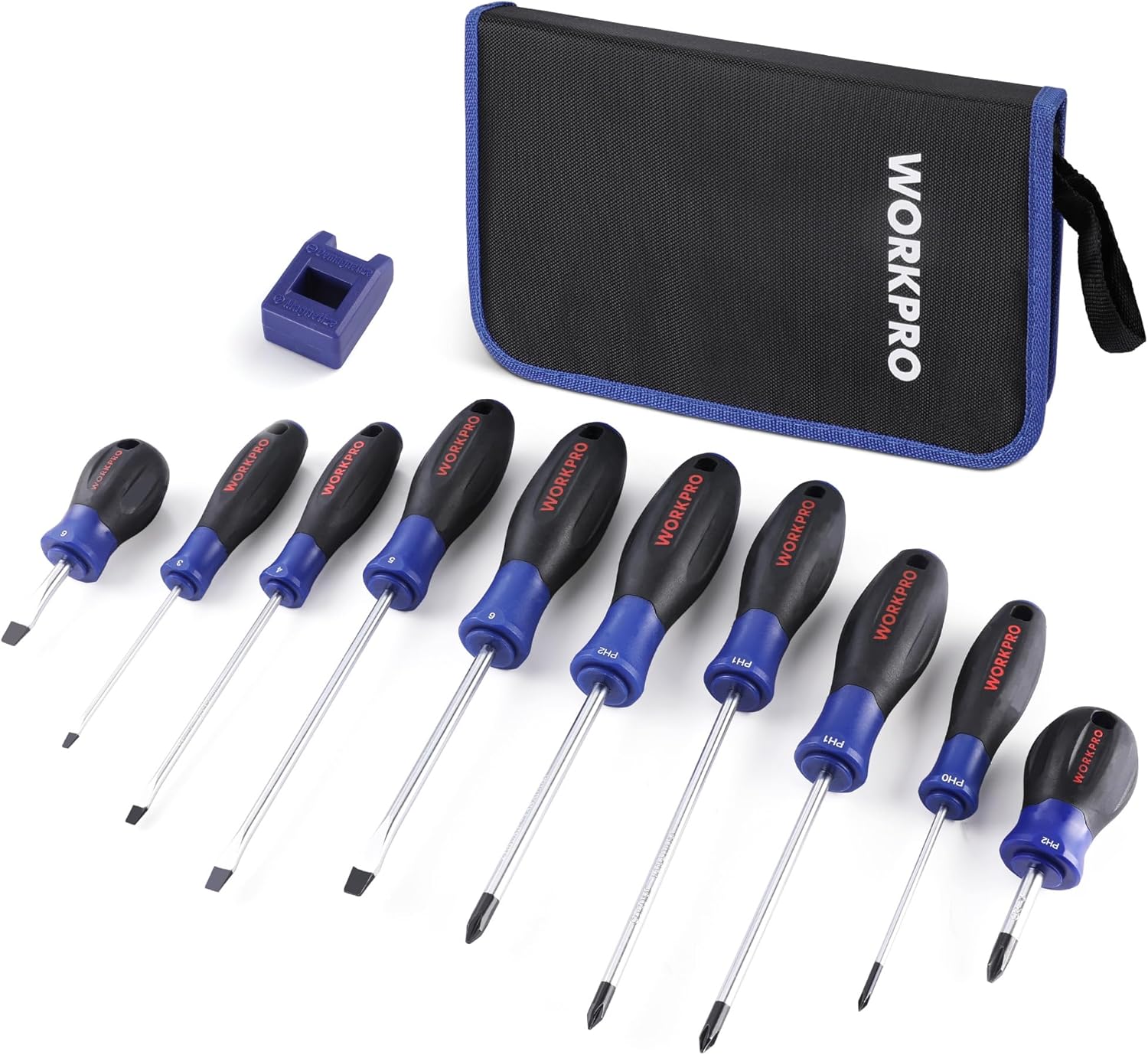 WORKPRO 10-Piece Magnetic Screwdriver Set with Pouch, Phillips, Slotted, Flat Head Screwdriver Include Magnetizer, Screwdriver with Non-Slip Grip, for Home Repair and DIY Projects - Image 1