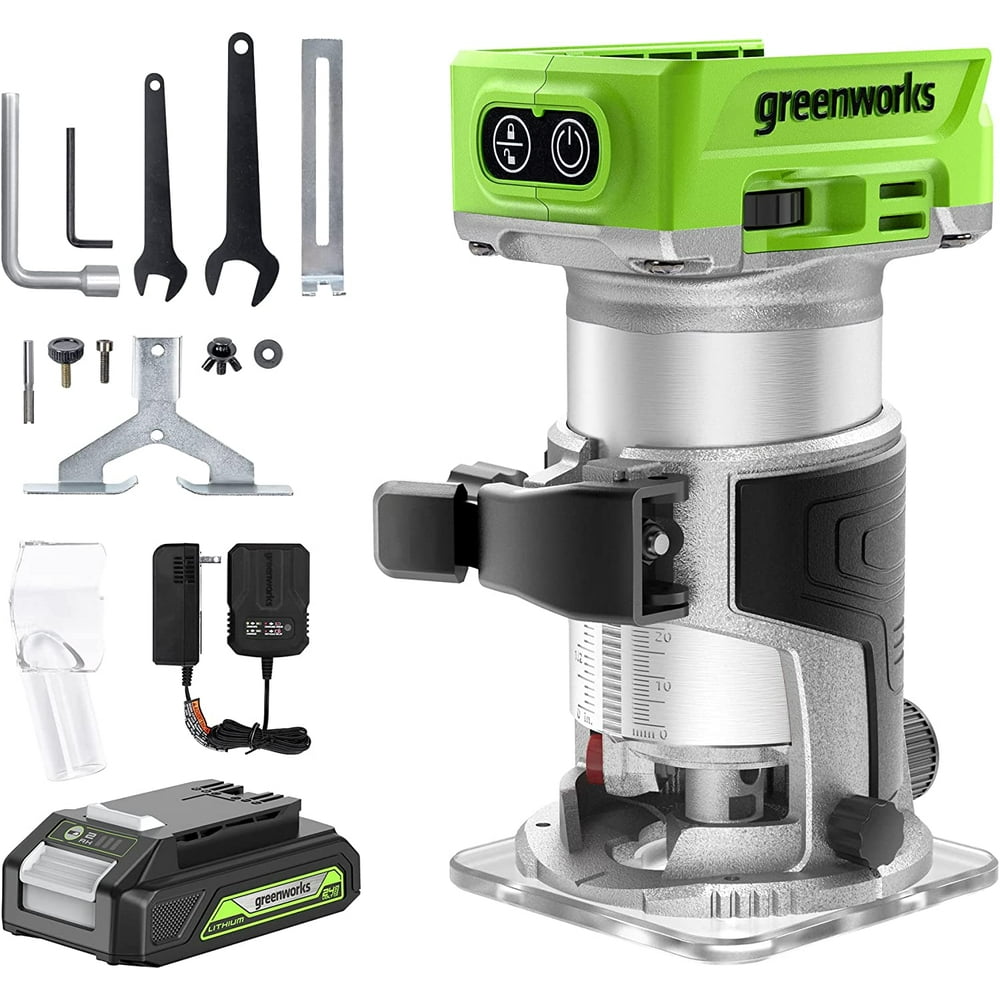 Greenworks 24V Brushless 30,000 RPM Compact Router with 2Ah Battery and Charger - Image 1