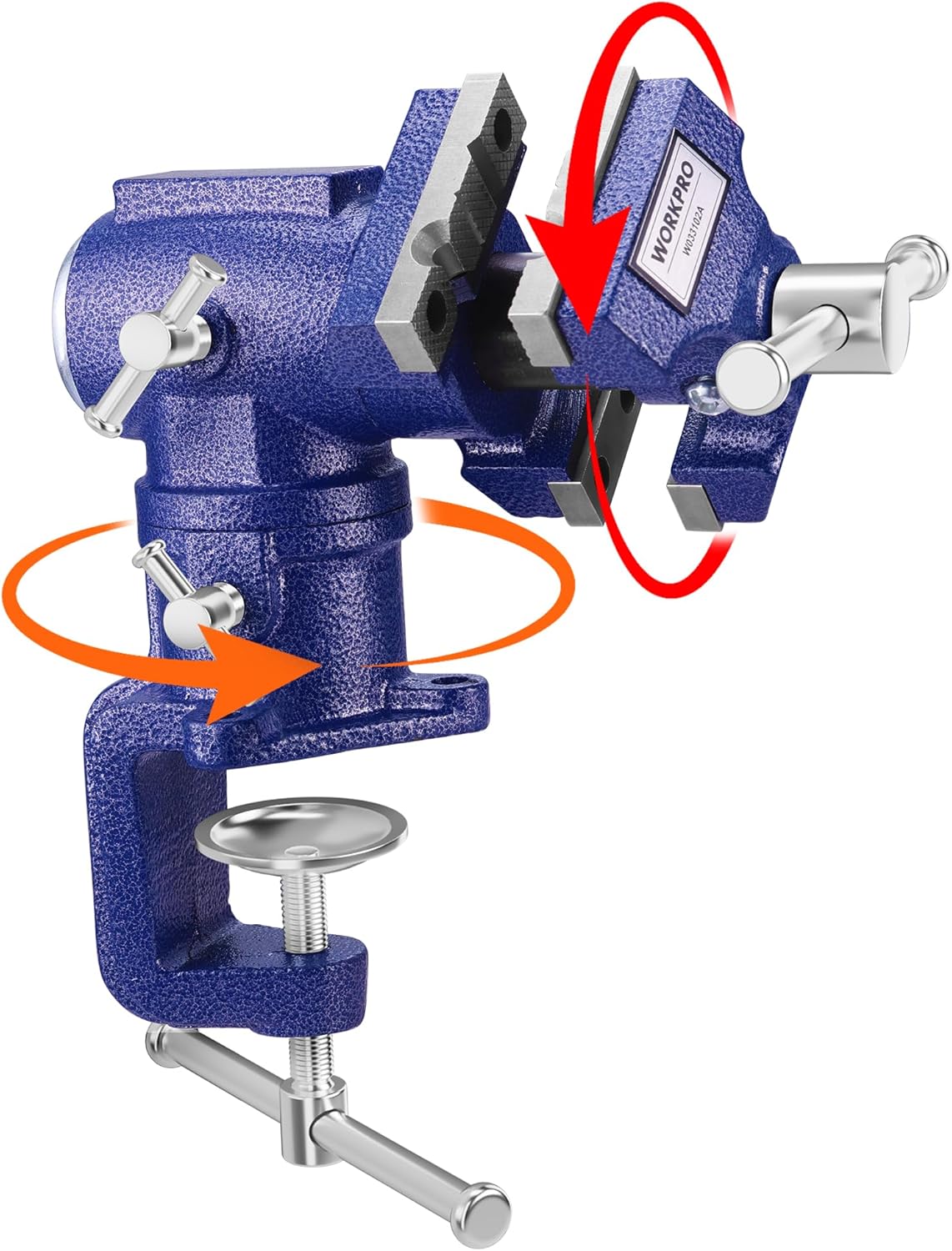 WORKPRO Dual Jaws Table Vise 2.5" & 1.5", 360° Swivel Clamp-On Bench Vise for Woodworking, Metalworking, DIY, Multi-position Small Portable Vise, Mini Vice Clamp for Workbench, Golf Club Regripping - Image 1