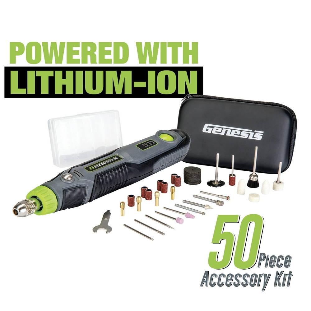 Genesis GLRT04V50 4V Li-Ion Cordless Rechargeable 2-Speed Rotary Tool, 50-Piece Accessory Set, Case - Image 1
