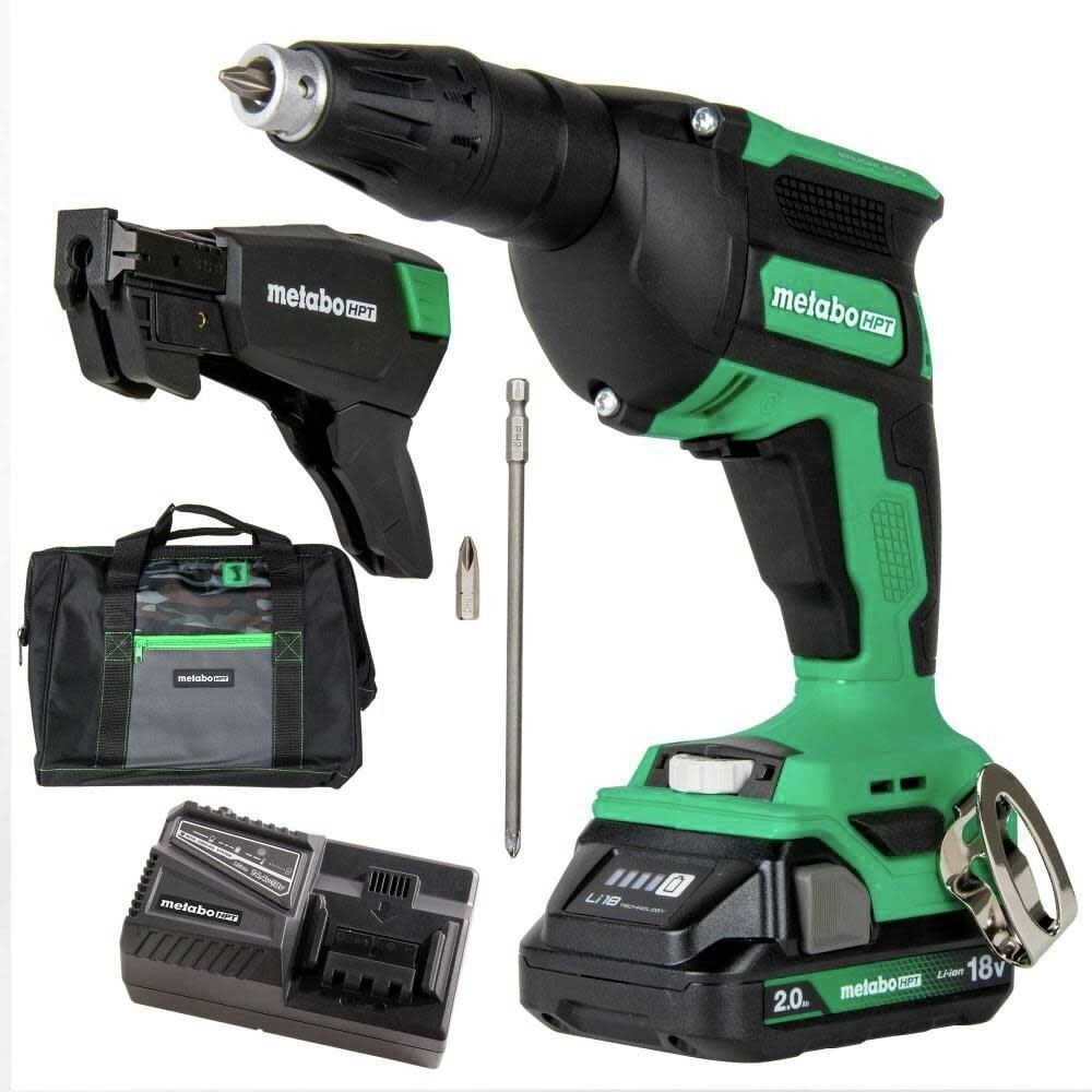 Metabo HPT 18V MultiVolt Cordless Drywall Screw Gun Kit, High-Speed Power Screwdriver with Collated Screw Magazine, 2.0Ah Lithium-Ion Battery and Charger, Lightweight Ergonomic Design, W18DAQB - Image 1
