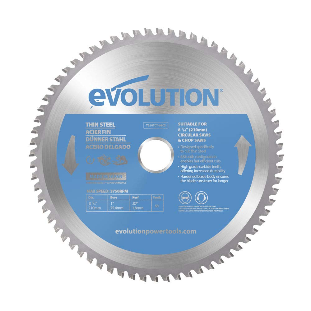 Evolution Power Tools T210TCT-68CS Circular Saw Blade (AKA TCT Saw Blade) for Cutting Thin Steel - Carbide Tipped Metal Saw Blade Produces Virtually No Heat, Burrs or Sparks, 210 mm - Image 1