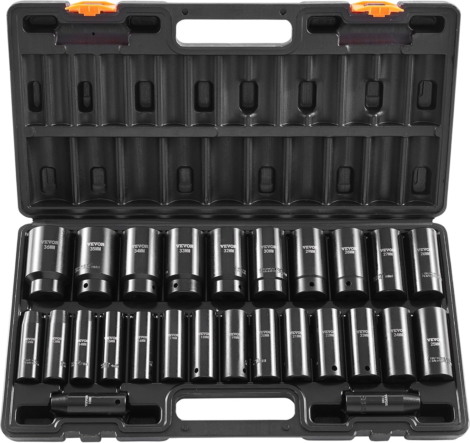 VEVOR Impact Socket Set 1/2 Inches 26 Piece Deep Sockets, , 6-Point , Rugged Construction, Cr-V, 1/2 Inches Drive Socket Set Impact Metric 10mm - 36mm, with a Storage Cage - Image 1