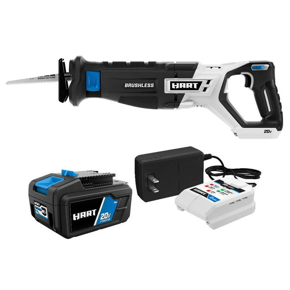HART 20-Volt Brushless Reciprocating Saw with 4Ah Battery and Charger Starter Kit Bundle - Image 1