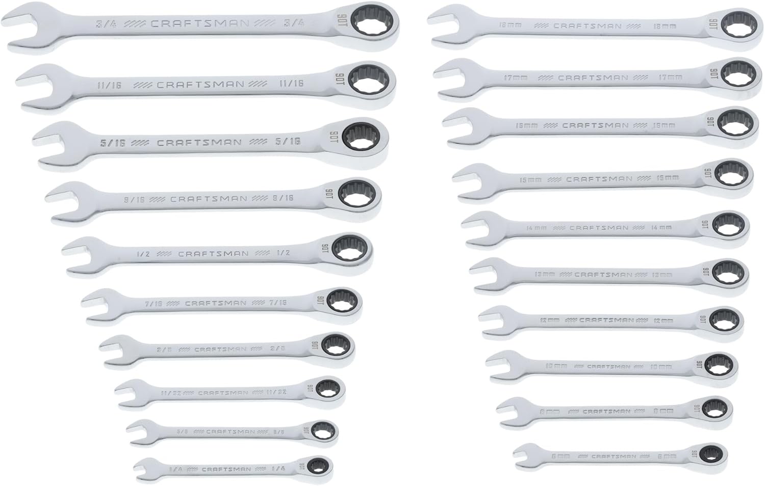 CRAFTSMAN 20 Piece Ratcheting Combination Wrench Set, SAE/Metric (CMMT87220) - Image 1