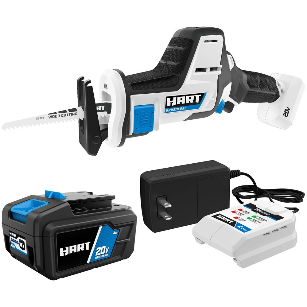 HART 20-Volt Brushless One-Handed Reciprocating Saw with 4Ah Battery and Charger Starter Kit Bundle - Image 1