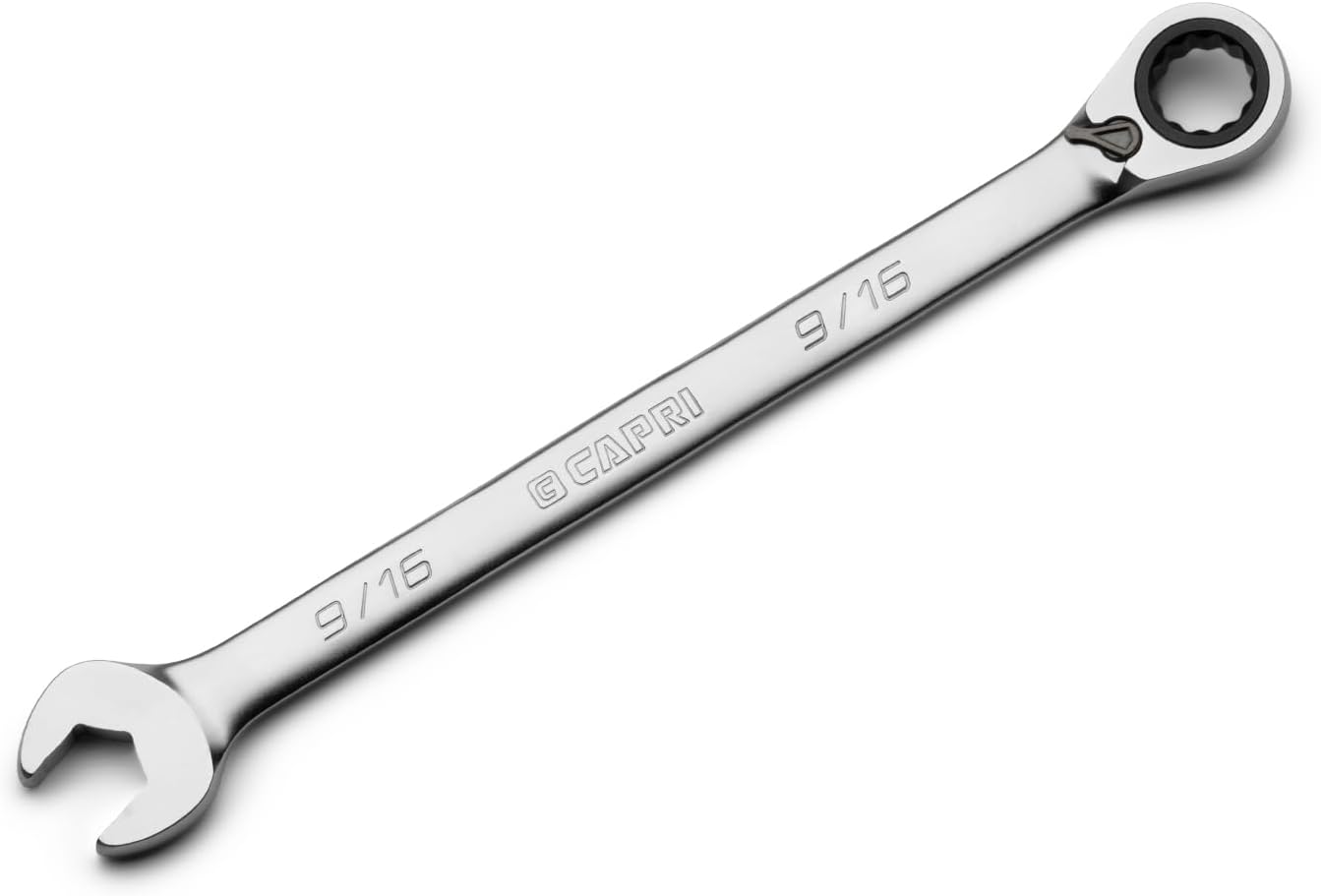 Capri Tools 9/16 in. 120-Tooth Ultra-Smooth Reversible Ratcheting Combination Wrench, XL Long Series, SAE, 12-Point - Image 1