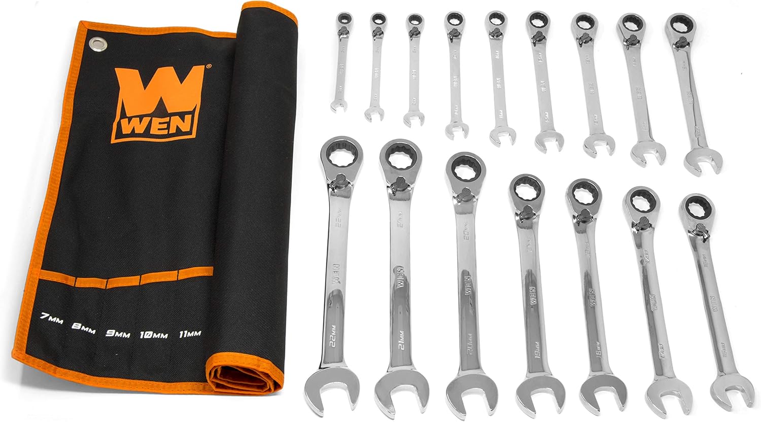 WEN 16-Piece Professional-Grade Reversible Ratcheting Metric Combination Wrench Set with Storage Pouch (WR162) - Image 1